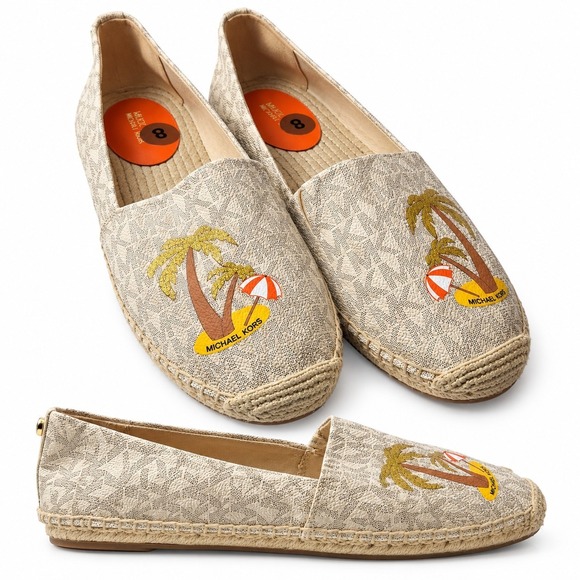 Michael Kors Shoes - MICHAEL KORS "Kendrick" Slip-On Espadrille Sz 8 Signature Monogram AOP Palm Tree